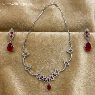 Ruby Royale Drop Necklace Set for Women