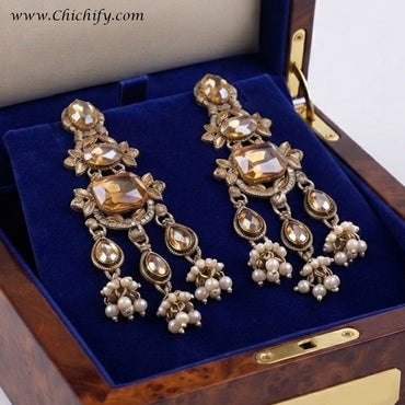 Royal Champagne Gold Kundan Jhumka Earrings
