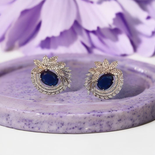 AD Cubic Zirconia Sapphire Blue Stone Stylish Silver Earring