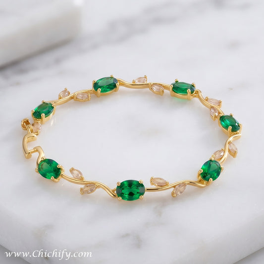 Emerald Green AD Leaf Vine Bracelet