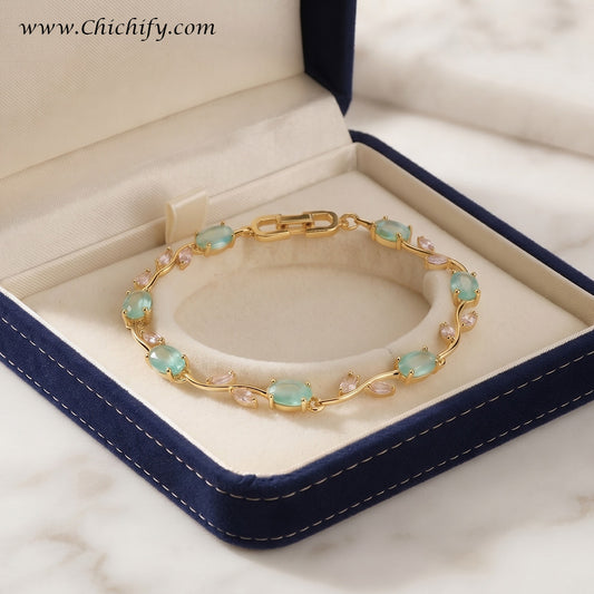 Aqua Green AD Leaf Vine Bracelet