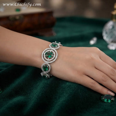 Emerald Celestial Circle American Diamond Bracelet