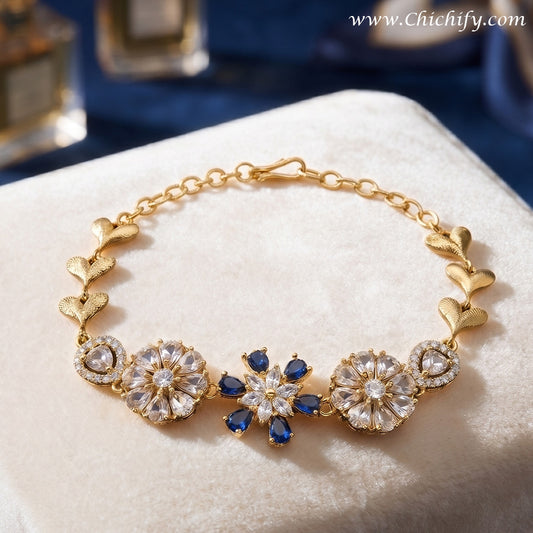 Royal Blue Floral American Diamond Bracelet