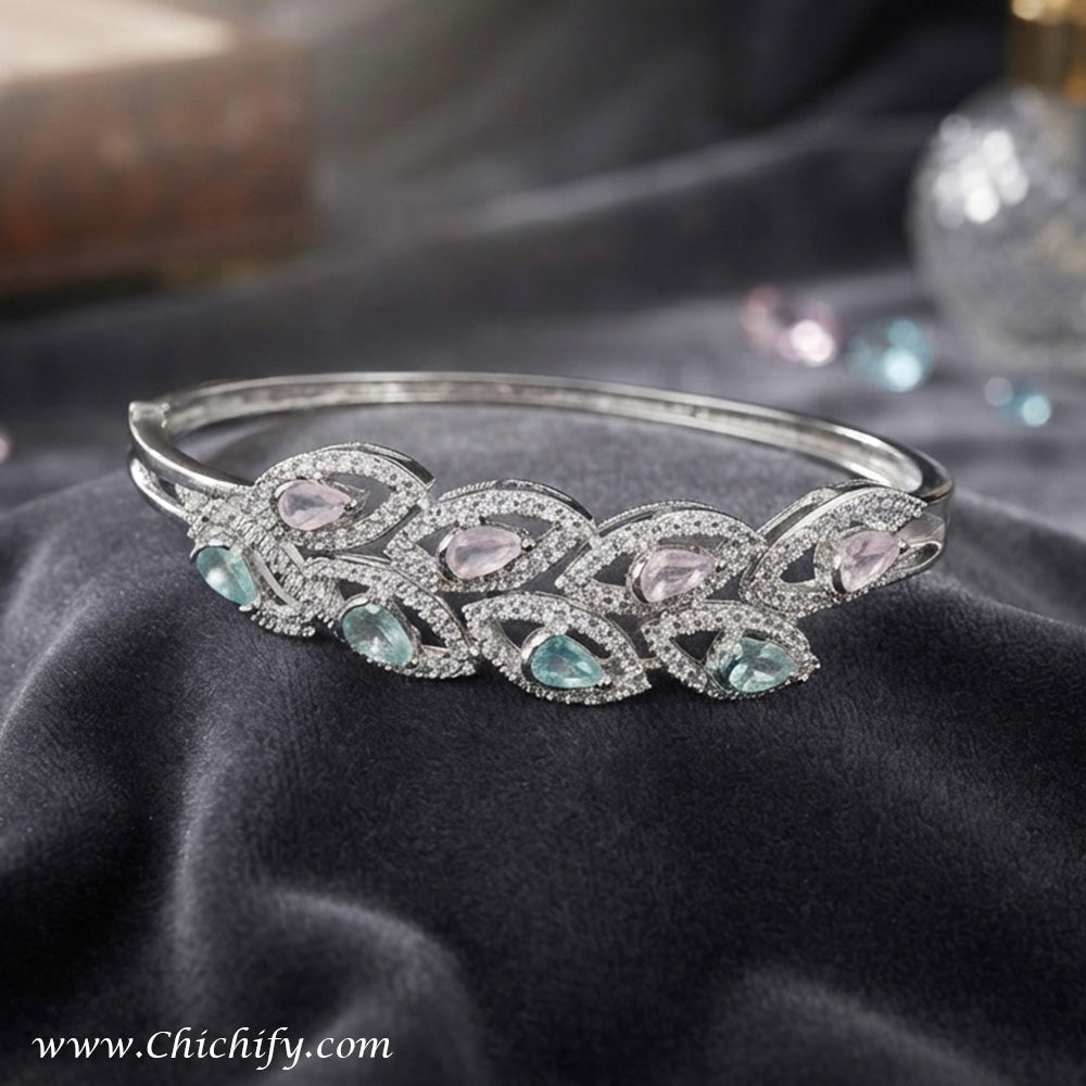Lavender Aqua Leaf Luxe American Diamond Bracelet