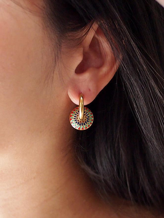 Moroccan Design Mosaic Gold Hoop Earrings