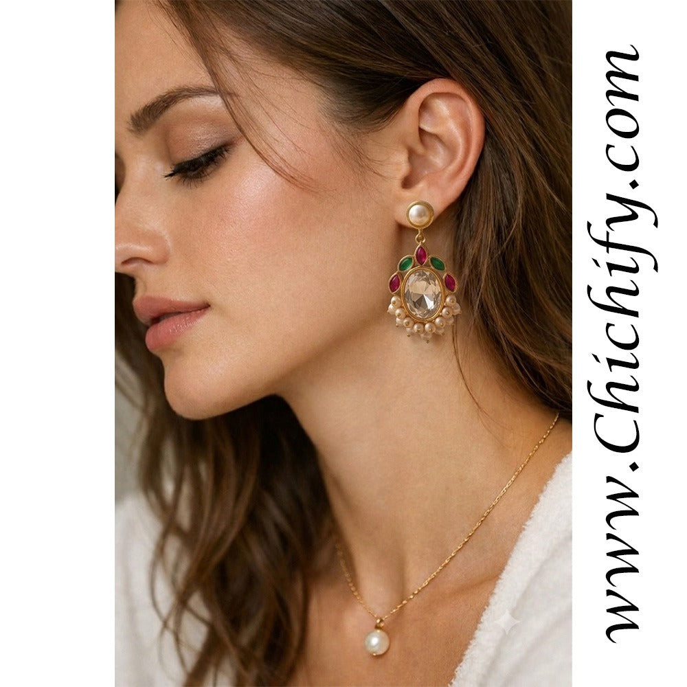 Royal Pearl Crystal Kundan Statement Earrings