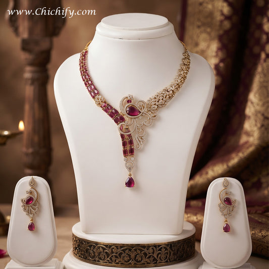 Royal Ruby American Diamond Necklace Set