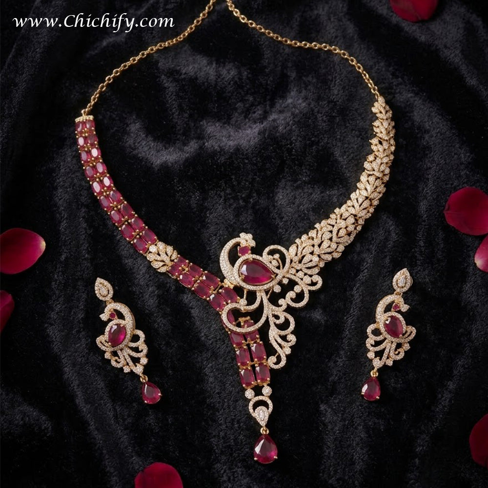 Royal Ruby American Diamond Necklace Set