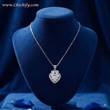 Silver Heart Bloom Crystal Anti-Tarnish Pendant Necklace