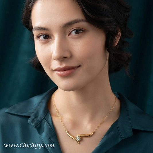 Golden Wave Crystal Stainless Steel Anti-Tarnish Necklace