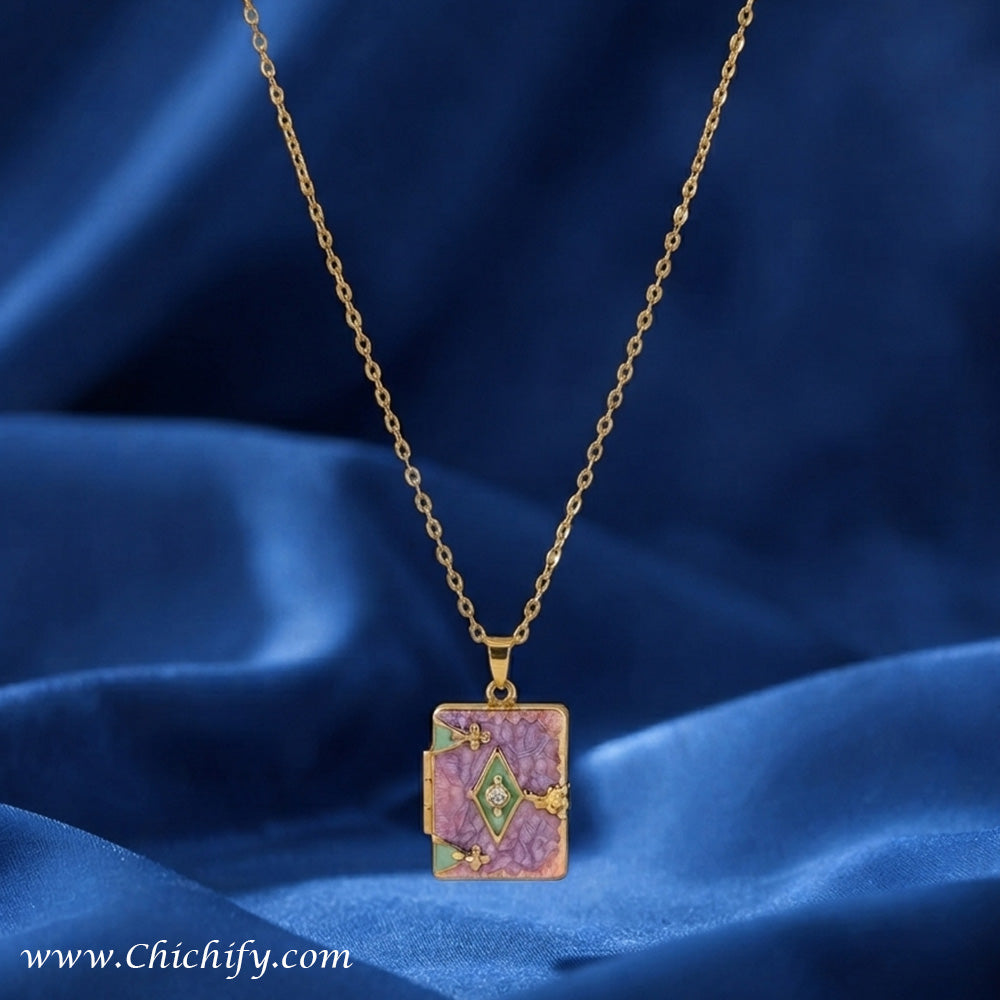 Stainless Steel Lavender Mosaic Anti-Tarnish Pendant Necklace