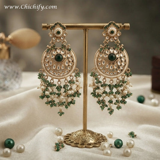 Emerald Pearl Royale AD Chandbali Earrings