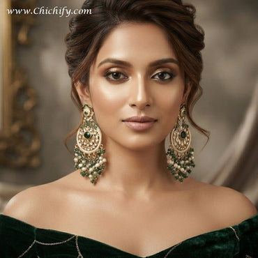 Emerald Pearl Royale AD Chandbali Earrings