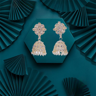 Jhumka Floral White Pearl Kundan Earring