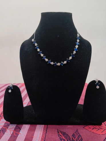 Blue Color AD Necklace Square Shape
