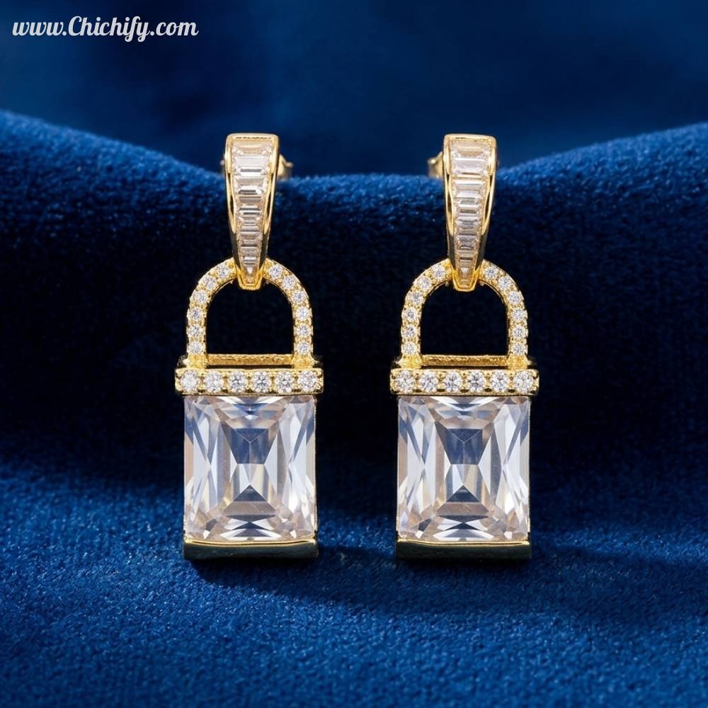Chichify Stylo AD Golden Lock Earrings
