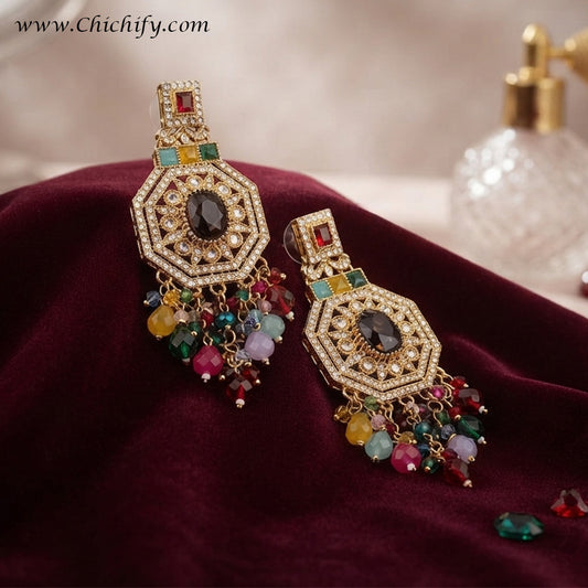 Royal Multicolor AD Statement Earrings