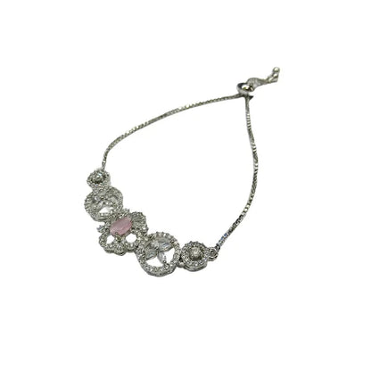 Silver AD Pink Square Designer Bracelet