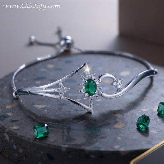 Silver AD Bracelet with Bold Green Stone