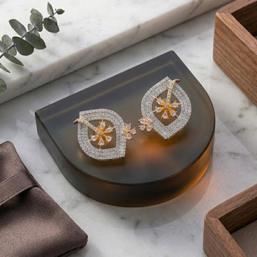 Dazzling Cubic Zirconia Stud Earrings with Dual Rhodium Plating