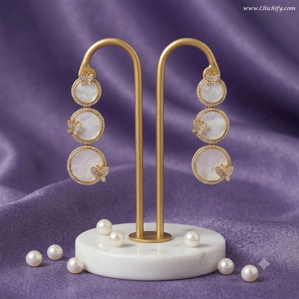 3 Layer Mother of Pearl Butterfly Earrings