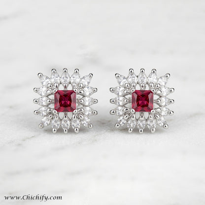 Chichify Ruby Radiance Floral Stud Earrings