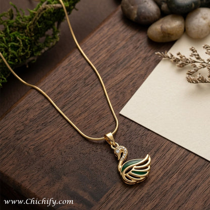 Emerald Swan Anti-Tarnish Pendant Necklace