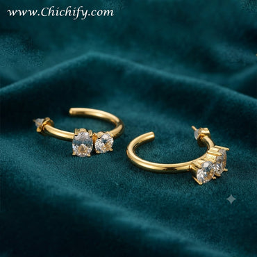 Chichify Dual Crystal Luxe Hoop Earrings – Gold-Tone CZ Statement Hoops