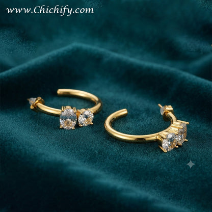 Chichify Dual Crystal Luxe Hoop Earrings – Gold-Tone CZ Statement Hoops