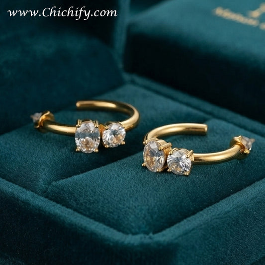 Chichify Dual Crystal Luxe Hoop Earrings – Gold-Tone CZ Statement Hoops