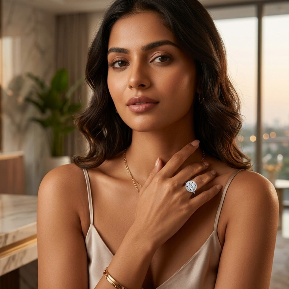 Glam Halo Solitaire Ring – Premium Sparkle Collection