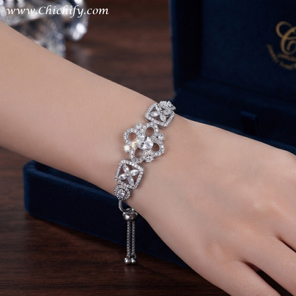 Silver AD White Square Designer Bracelet