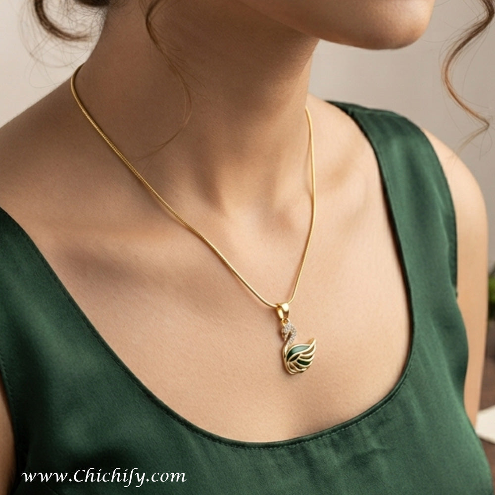 Emerald Swan Anti-Tarnish Pendant Necklace