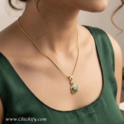 Emerald Swan Anti-Tarnish Pendant Necklace