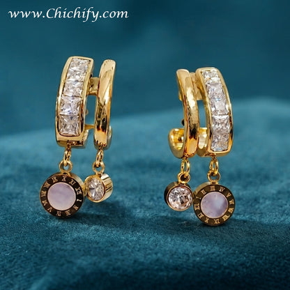 Chichify Roman Luxe Crystal Drop Hoops – Gold-Tone Statement Earrings