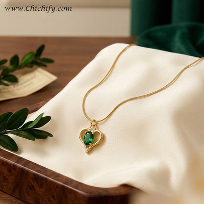 Emerald Heart Anti-Tarnish Pendant Necklace