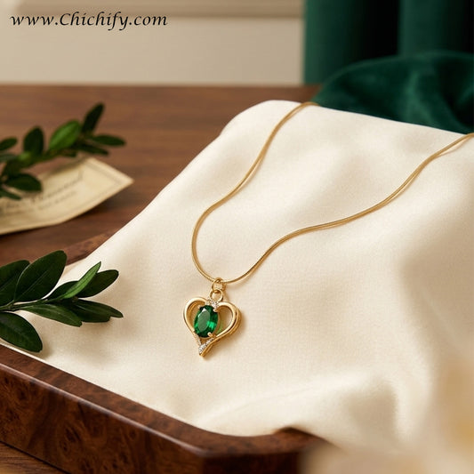 Emerald Heart Anti-Tarnish Pendant Necklace