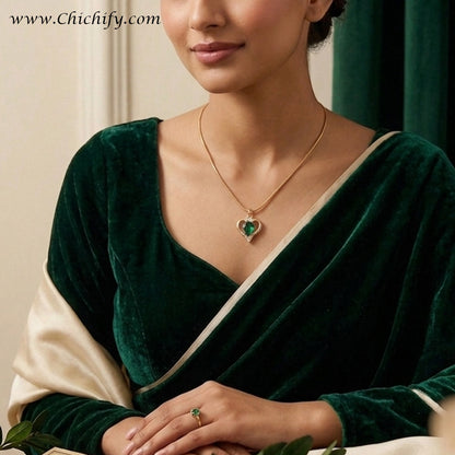 Emerald Heart Anti-Tarnish Pendant Necklace