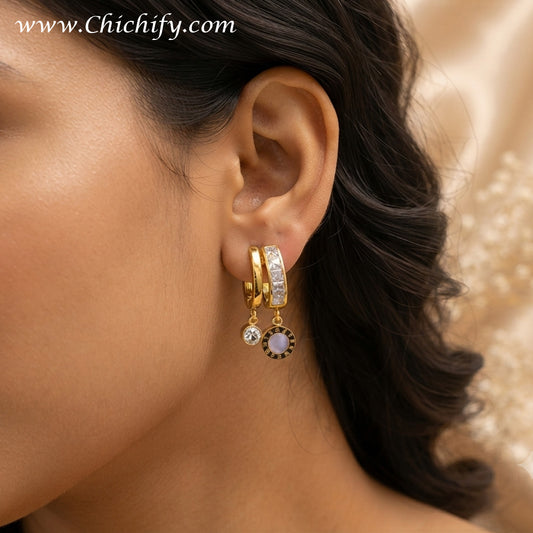 Chichify Roman Luxe Crystal Drop Hoops – Gold-Tone Statement Earrings