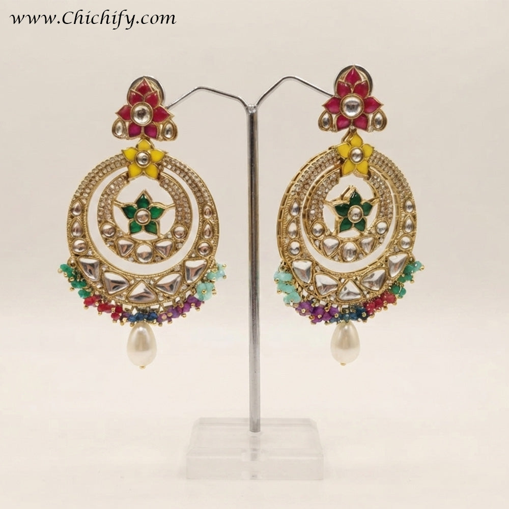 Rajwadha Navrang Kundan Chandbali Earrings