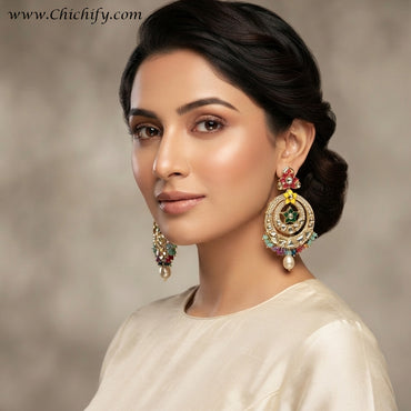 Rajwadha Navrang Kundan Chandbali Earrings