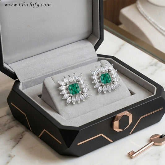 Chichify Emerald Bloom Luxe Stud Earrings (Mint Color)