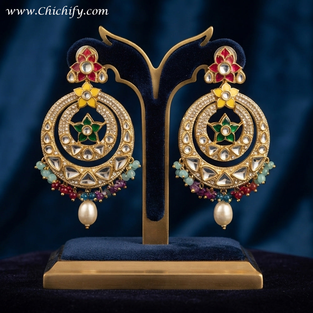 Rajwadha Navrang Kundan Chandbali Earrings