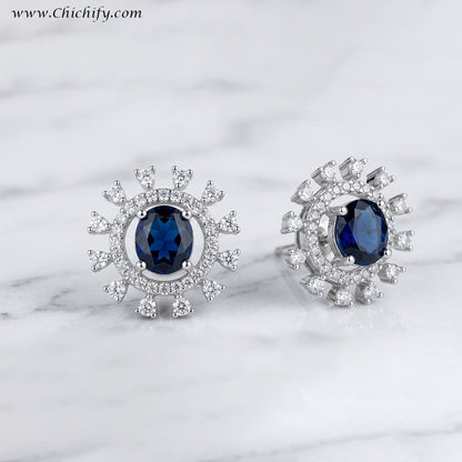 Chichify Sapphire Aura Halo Stud Earrings