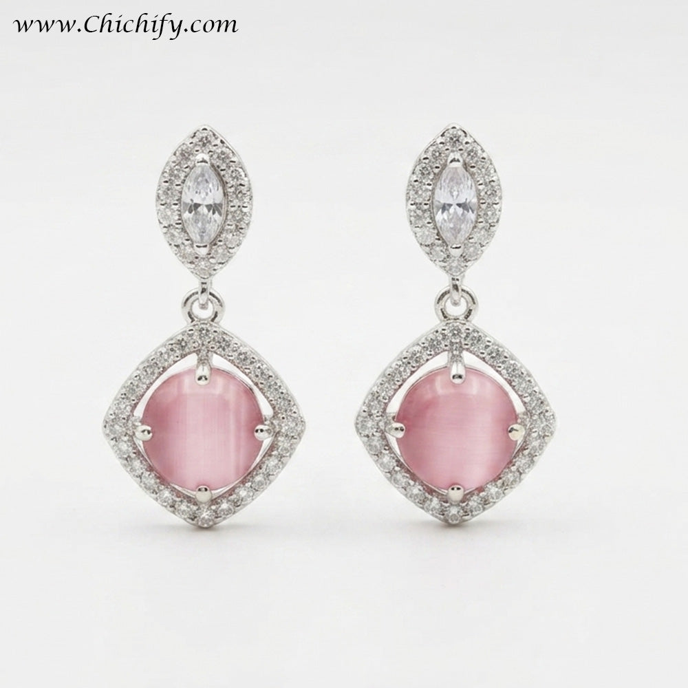 Chichify Pink Halo Drop Earrings for Women Party Wear Earrings