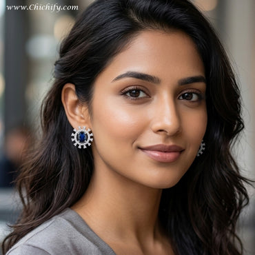 Chichify Royal Blue Halo Stud Earrings