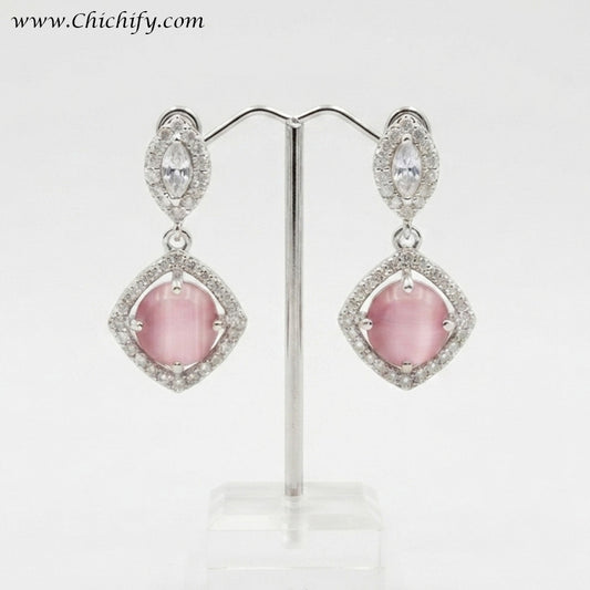 Chichify Pink Halo Drop Earrings for Women Party Wear Earrings