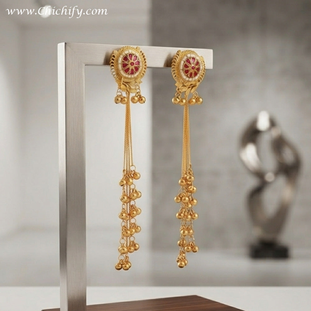 Kashmiri Ruby Long Tassel Earrings