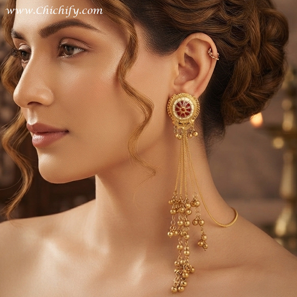 Kashmiri Ruby Long Tassel Earrings