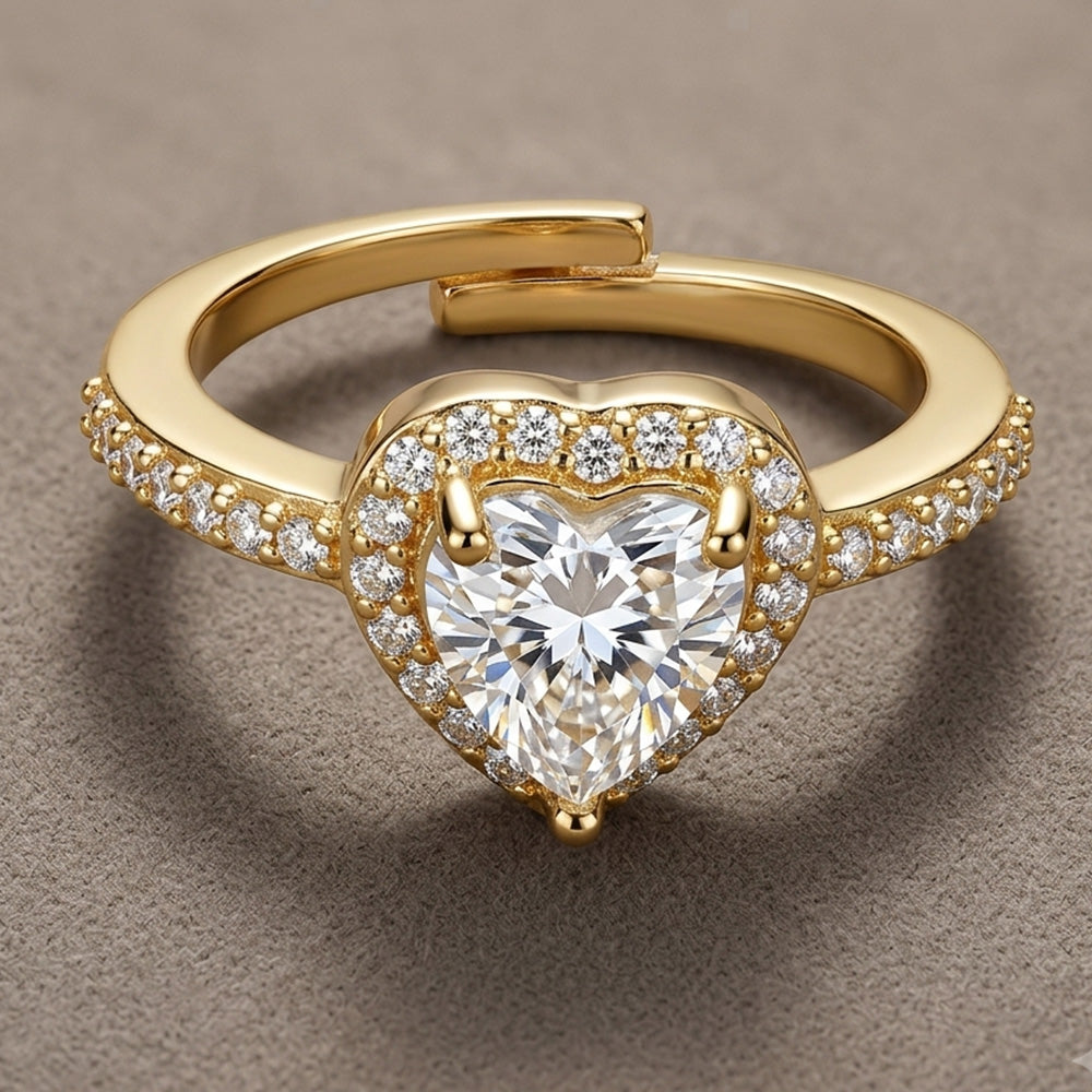 Golden Romance CZ Heart Ring